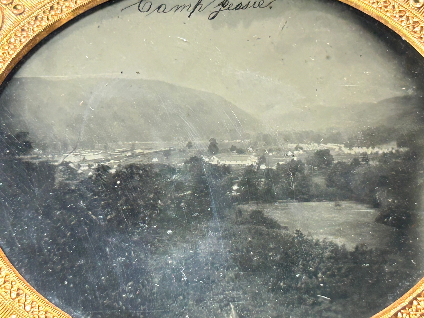 Rare Civil War Sixth Plate TinType Photo of Camp Jessie with Partial Case